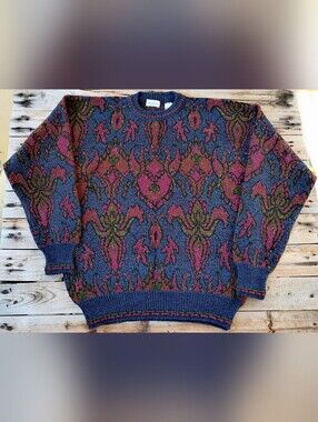 vintage 90's Saks Fifth Avenue alpaca wool rose pedal Knit sweater men's Size L